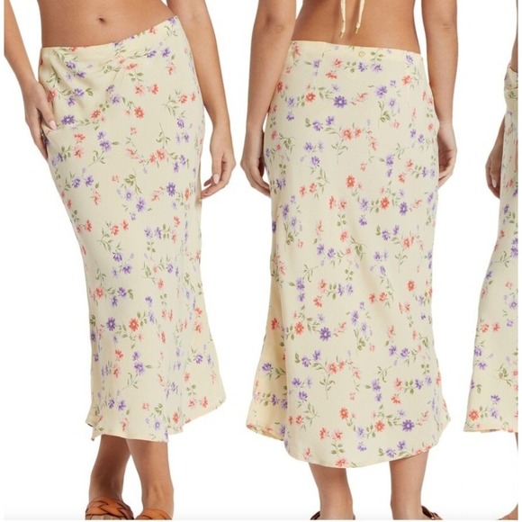 Billabong Dresses & Skirts - Billabong Summer Side Kismet Floral Midi Skirt L Yellow Boho Viscose